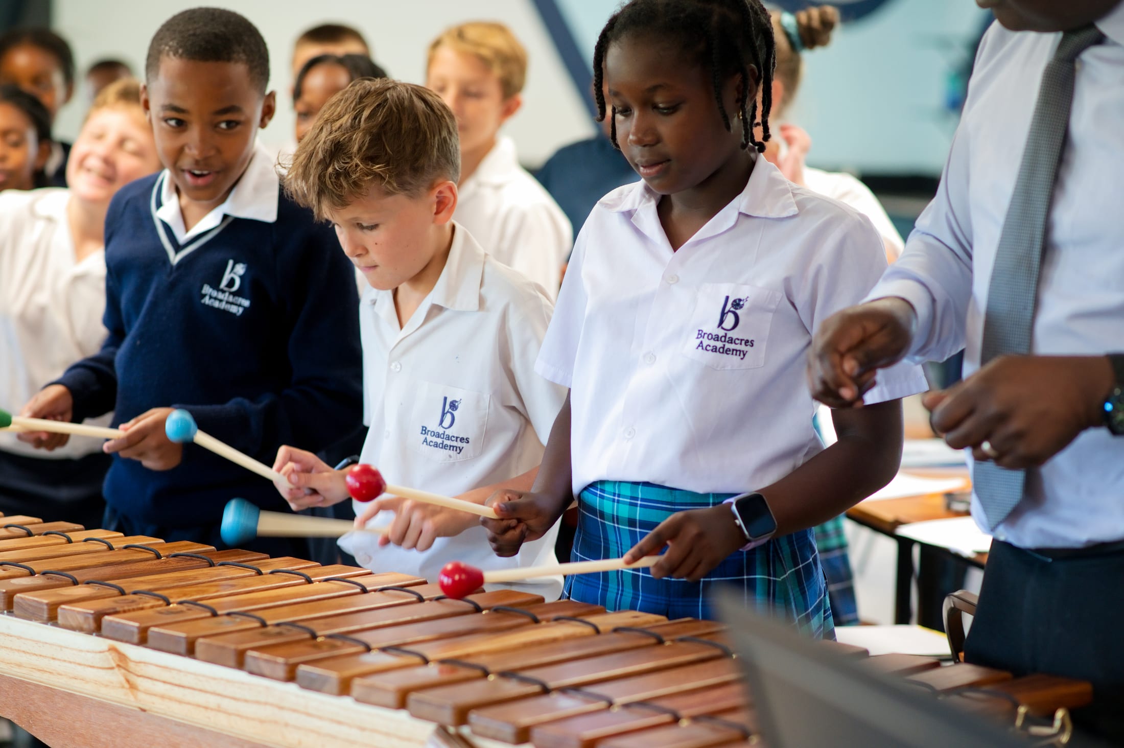 Broadacres Prep pupils playing marimbas together